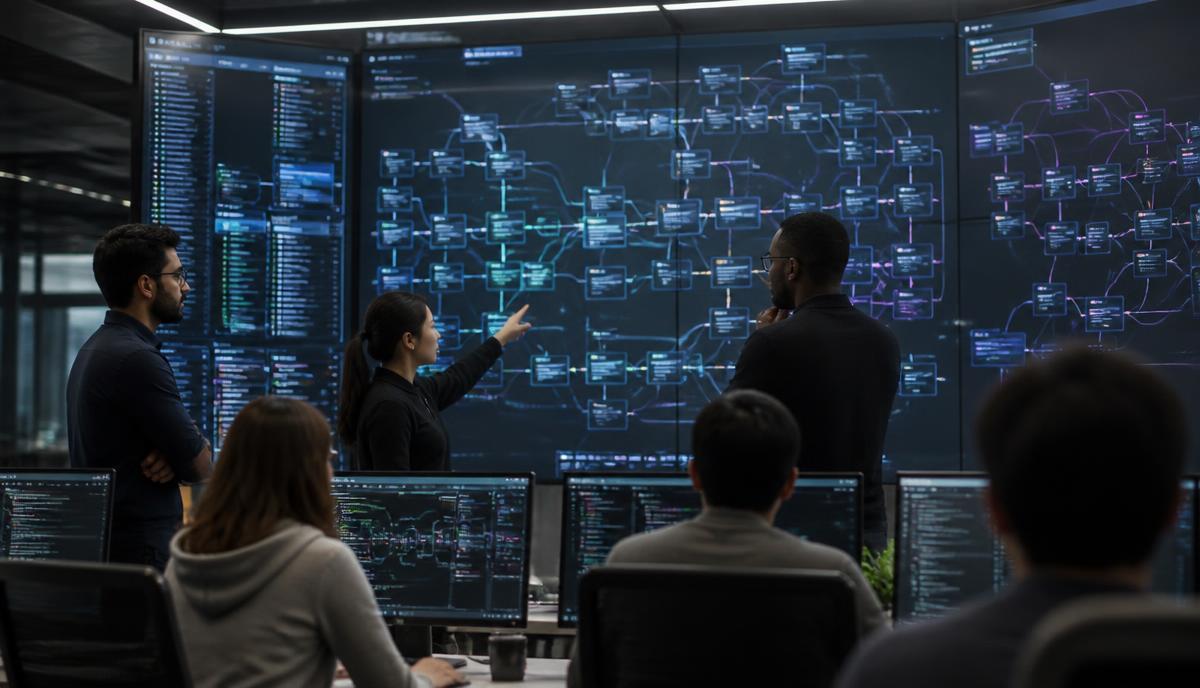 Engineers supervising interconnected autonomous software workflows