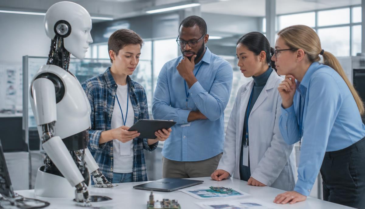 Researchers carrying out a human-centred review of an AI robot