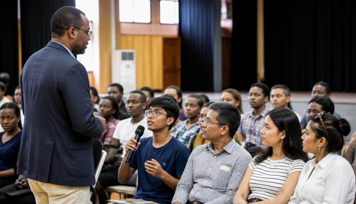 An applicant asking a question during a university information session