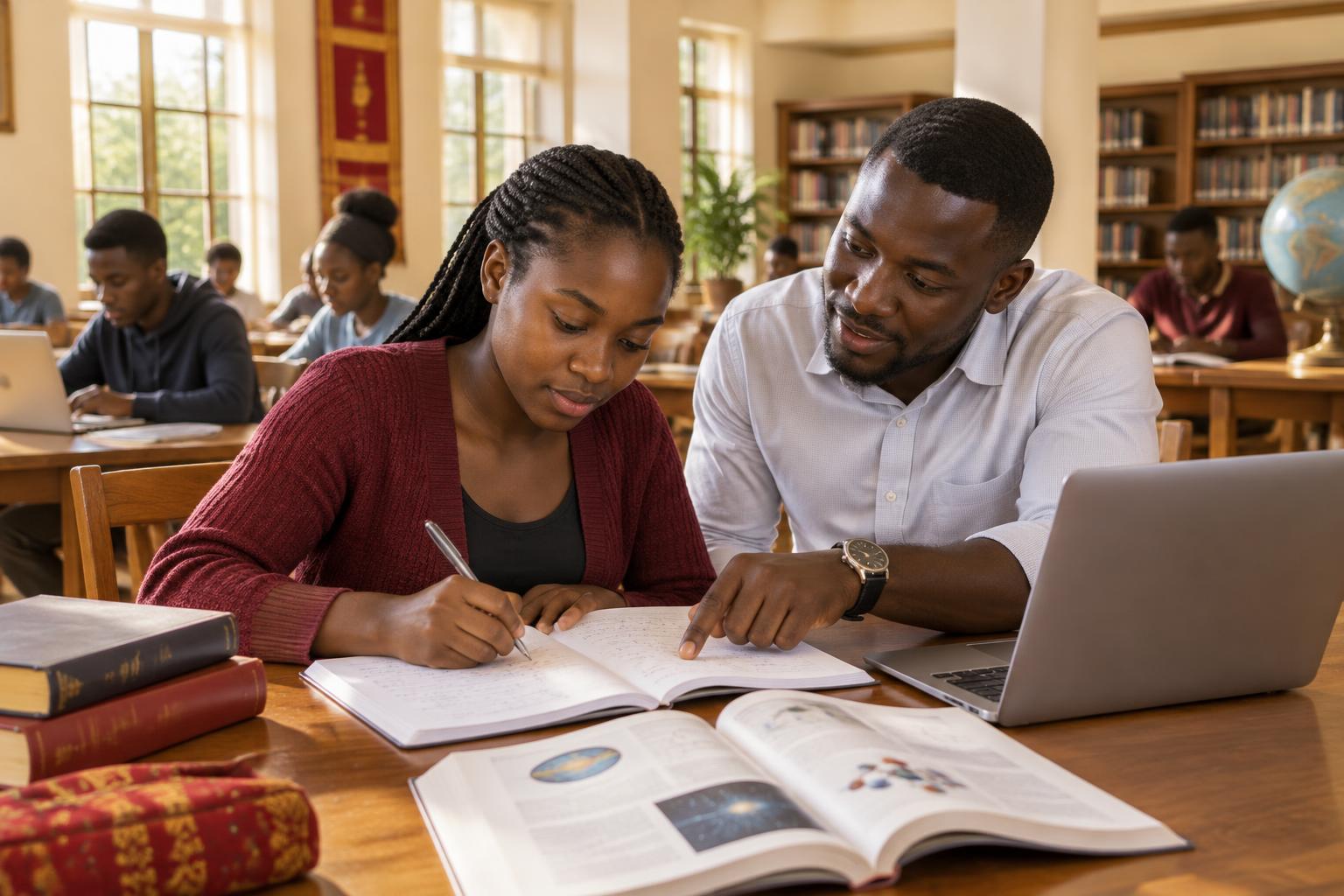 A learner working through science and mathematics with a supportive tutor