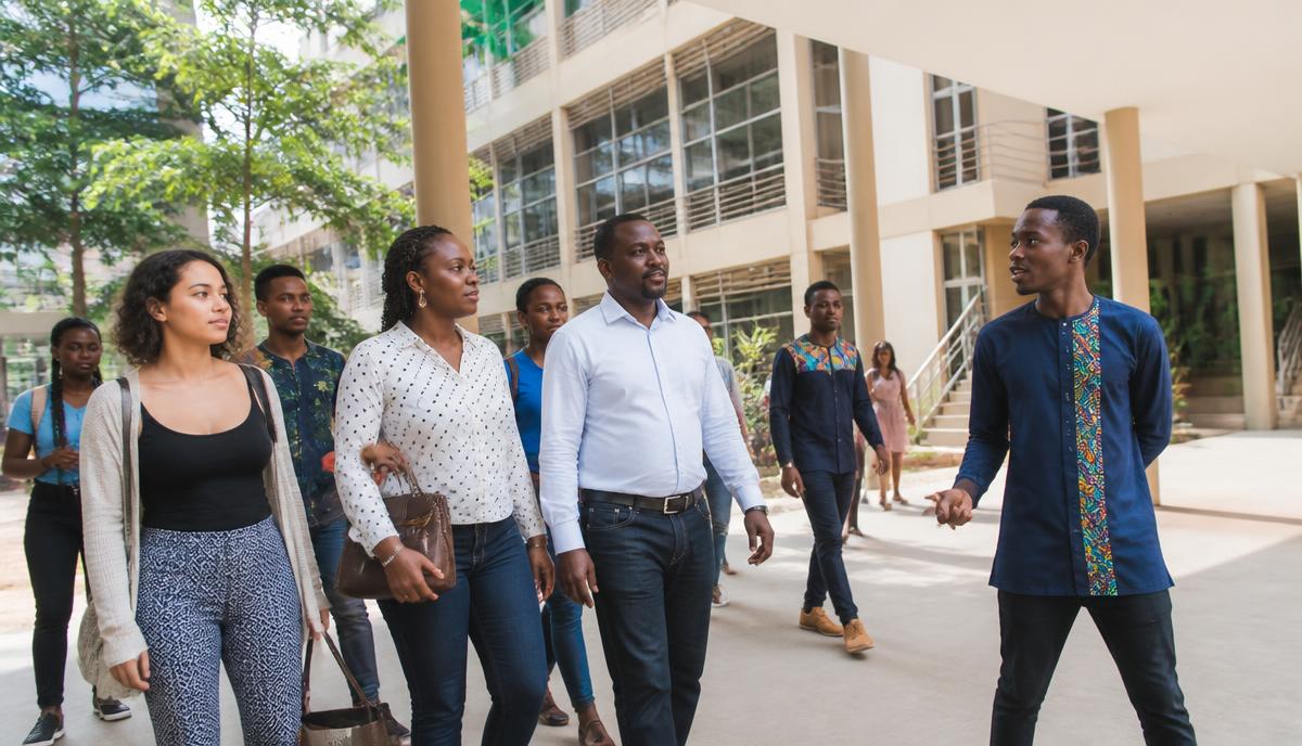 Prospective students and families touring a university campus