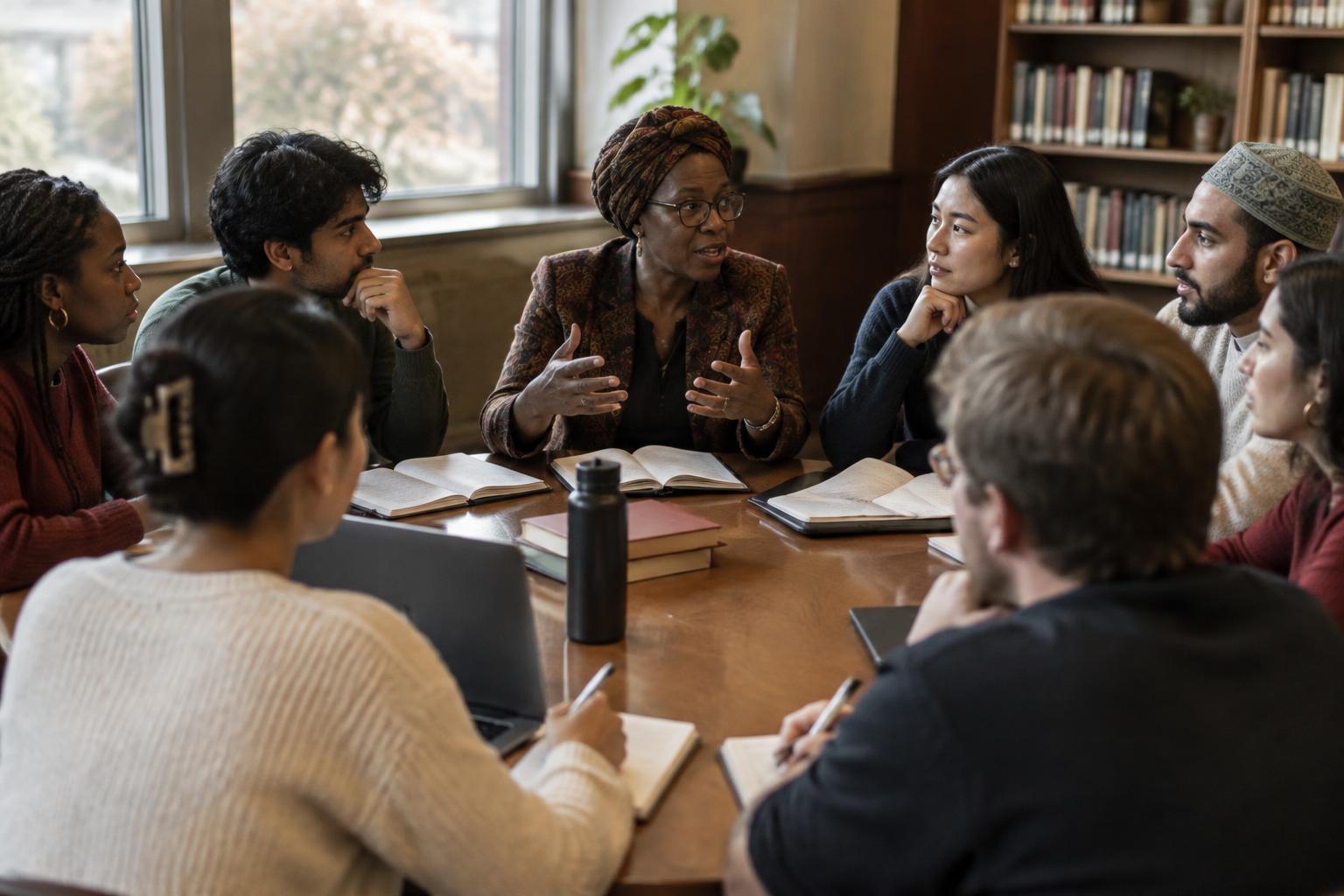 An instructor coaching students through a seminar discussion