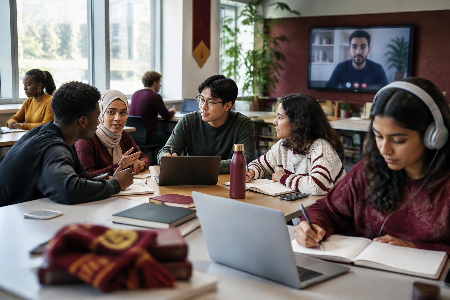 International students learning through live, remote and independent study modes in one studio